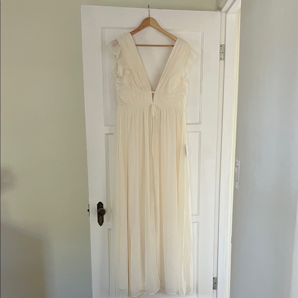 Lulu’s Cream Ruffled Maxi Dress